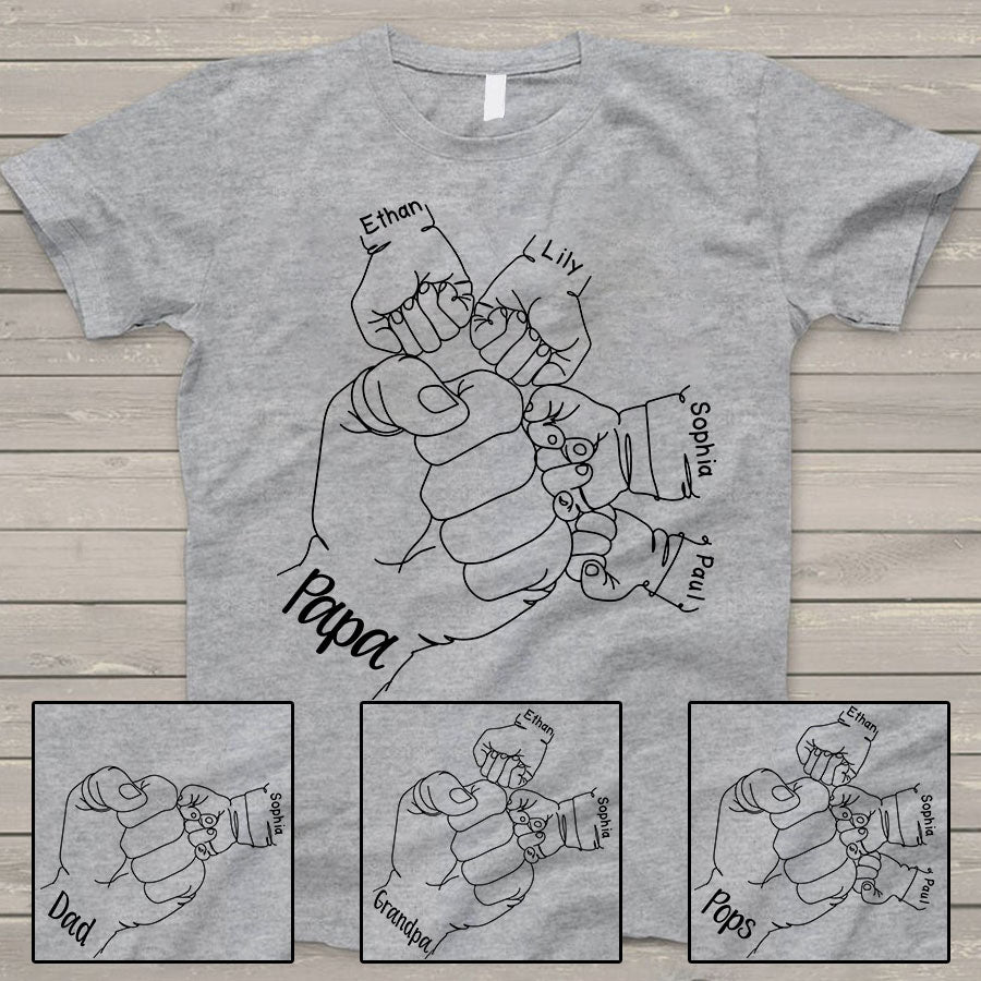 Personalized Papa Grandkids Hands T-Shirt