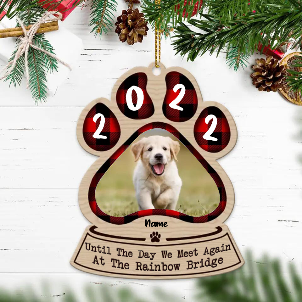 Red-Personalized Memorial Dog Ornament - Upload Photo - Memorial Gift Idea For Dog Mom/ Dog Dad - Once By My Side, Forever In My Heart