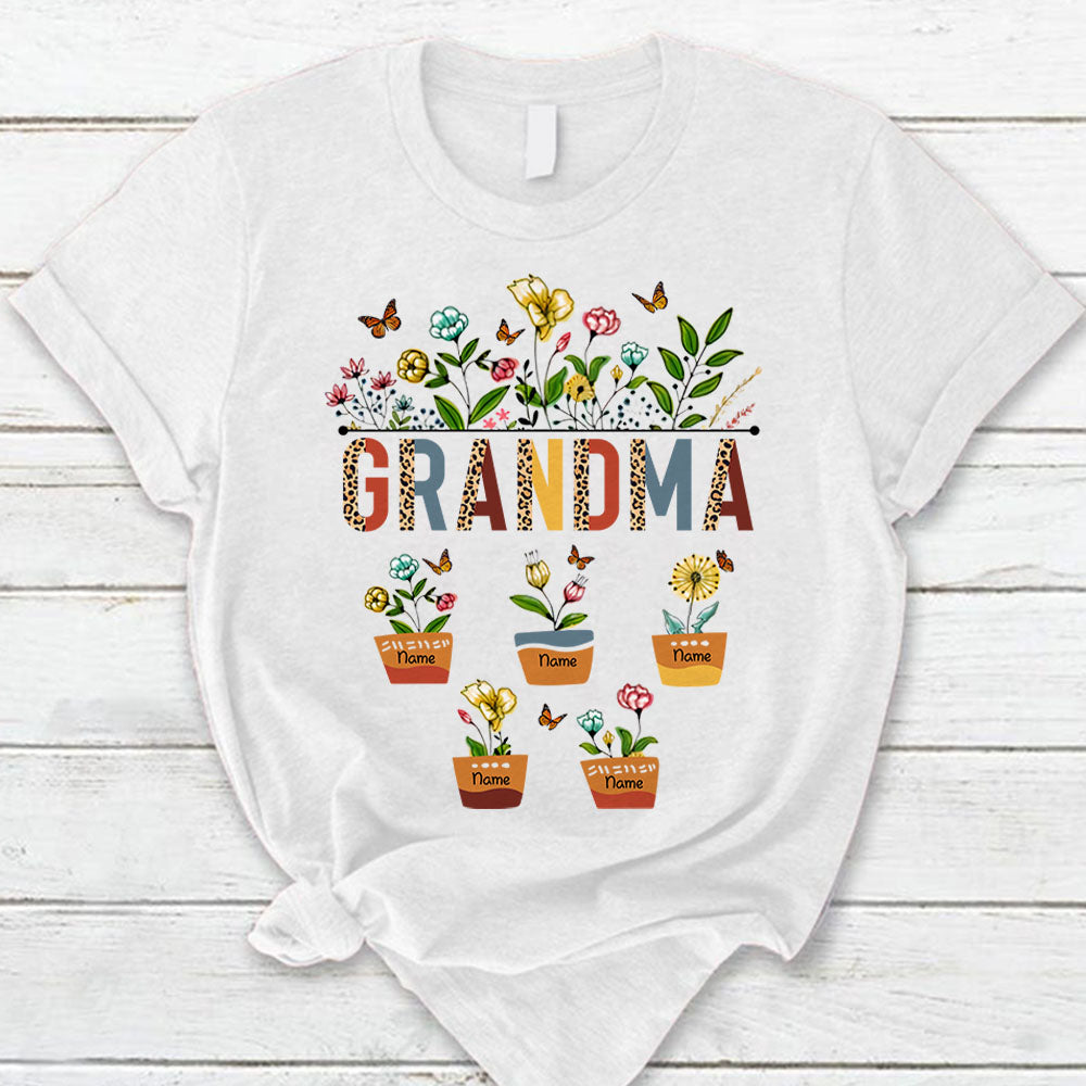 Personalized Nana Garden With Wildflower Pots T-Shirt For Grandma Hn98 Do99
