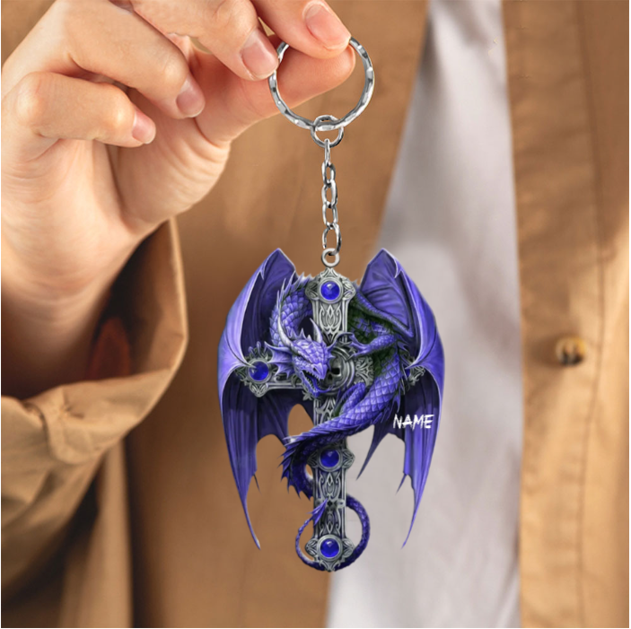 Personalized Gift For Dragon Lover Dragon Cross Acrylic Keychain