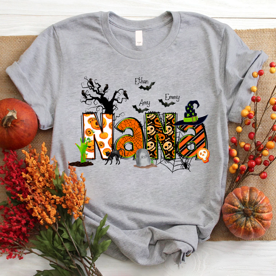 Nana Grandma Bundle Halloween Alphabet Doodle Grandkids T-Shirt