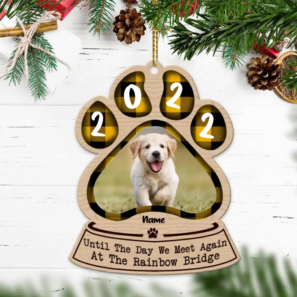 Yellow-Personalized Memorial Dog Ornament - Upload Photo - Memorial Gift Idea For Dog Mom/ Dog Dad - Once By My Side, Forever In My Heart