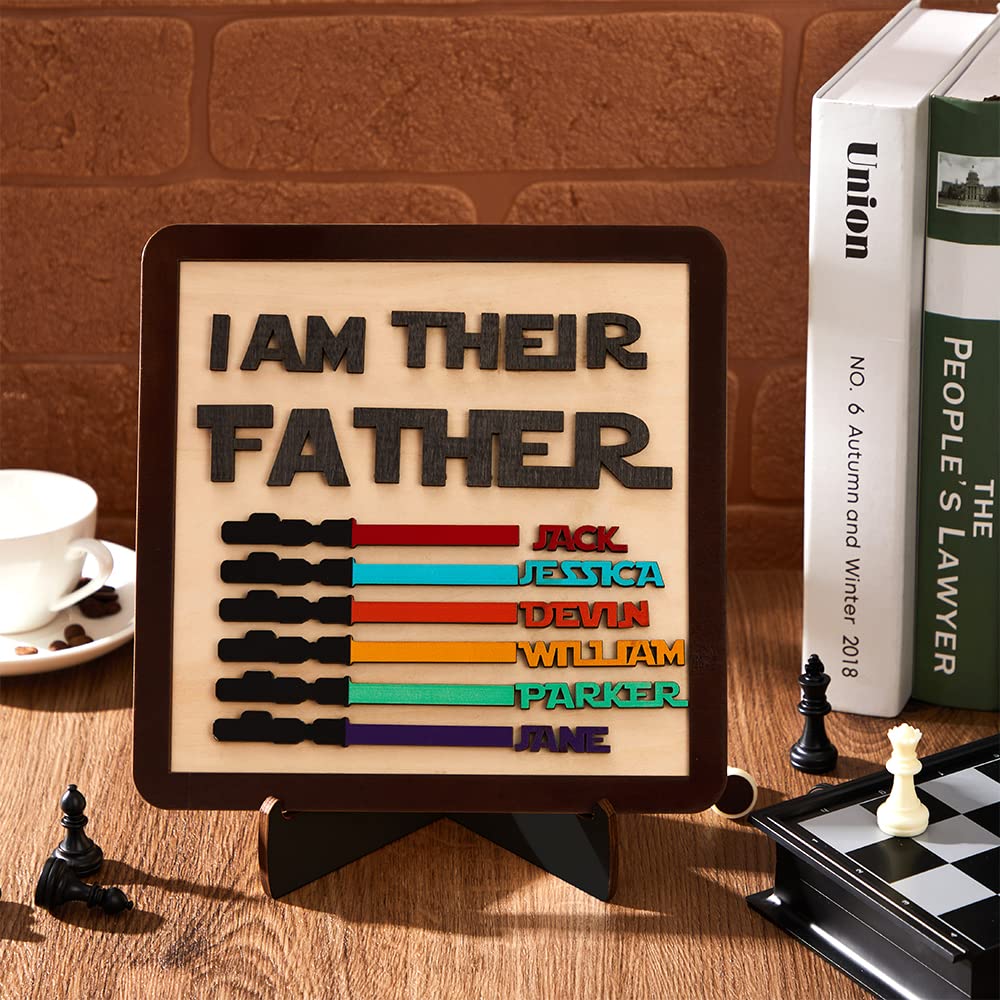 Personalized 1-12 Names I Am Their Father Light Saber Sign Father's Day Gift【With Free Easel】