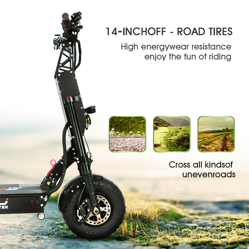 FLJ K14 14inch Fat Tire 8000W Electric Scooter with 60V 40-100ah battery 80-300kms range Powerful Off Road Short Handle E Scooter Bike