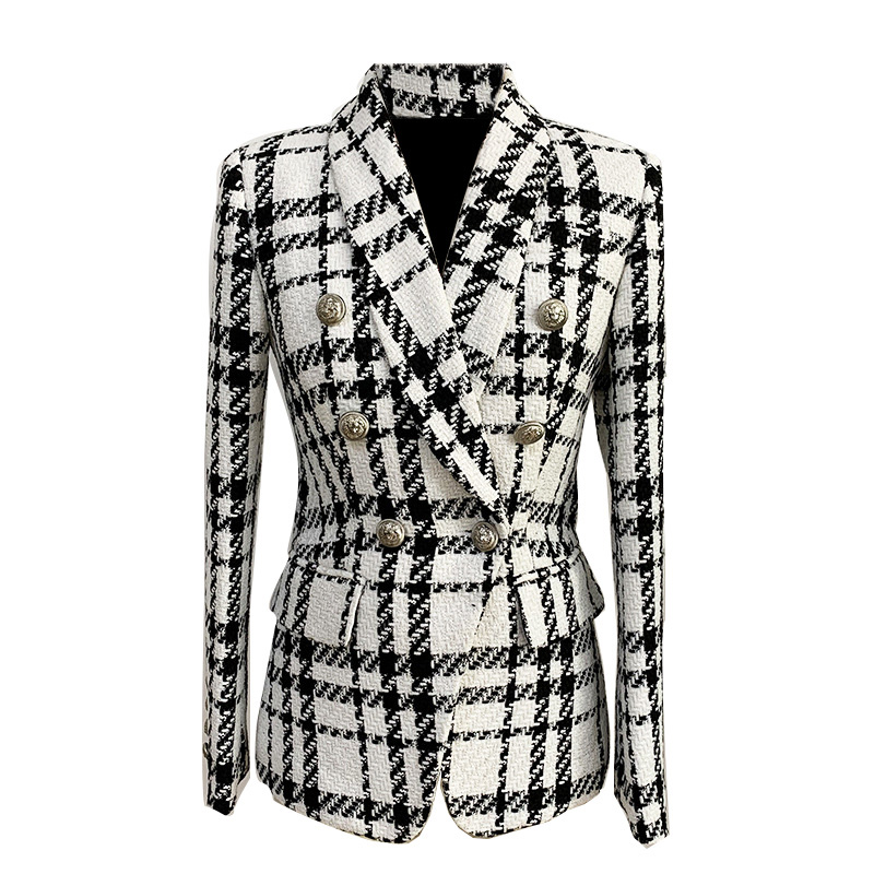 Plaid Tweed Shawl Collar Blazer Coat