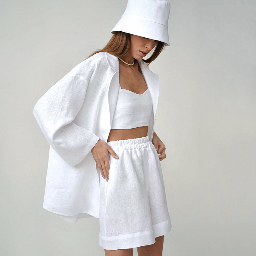 Two Piece Set Loose Fit Casual Co-ords Short Sleeve Cotton Shirt with Shorts Set