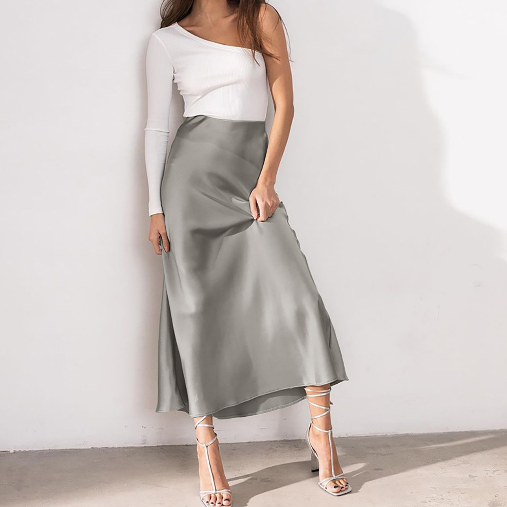  Silk-Satin Long Maxi Skirt