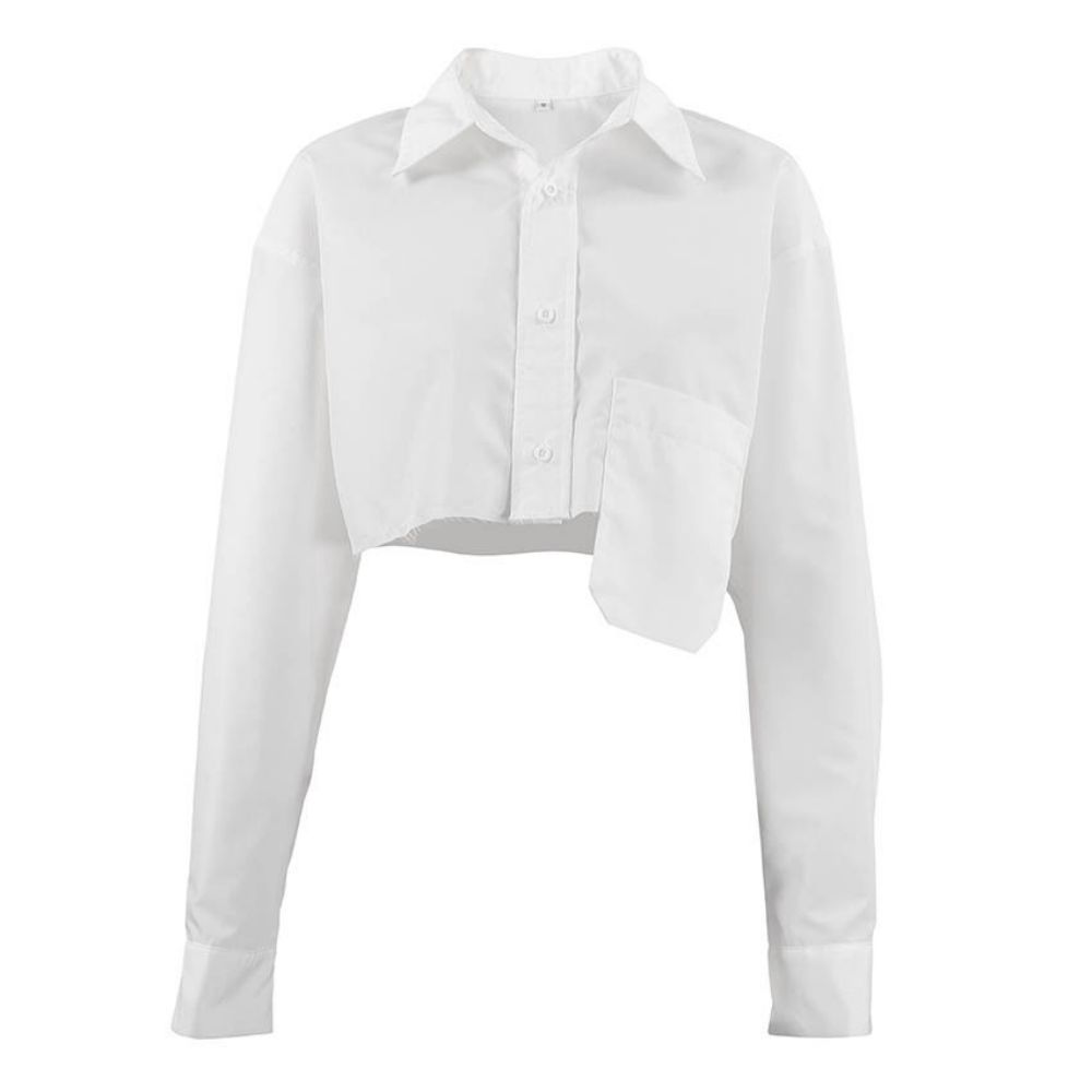 Crop Cut Pocket Design Button-up Cotton Shirt 