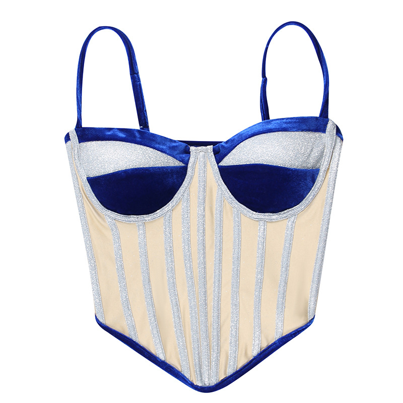 Blue Silver Two-toned Velvet Corset Cami Top 