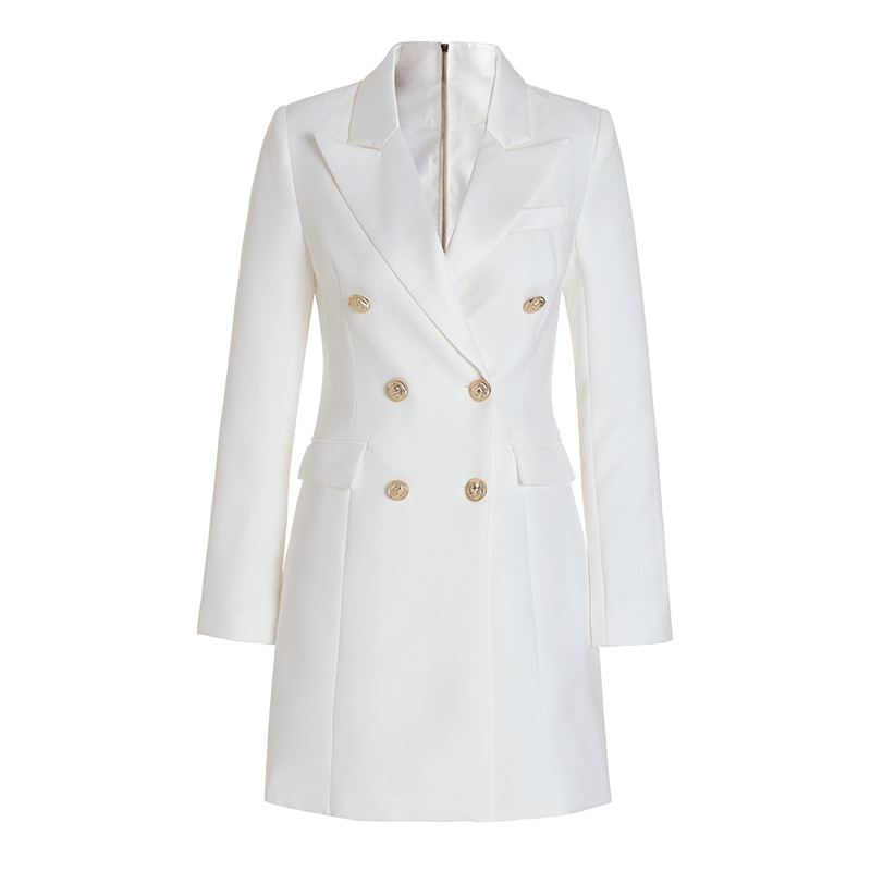 Double Breasted Back Zipper Blazer Dress Tuxedo Style Dress