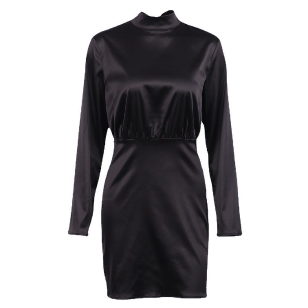 Amandina Luxe Long Sleeve Silky Satin Cut-out Back Mini Dress