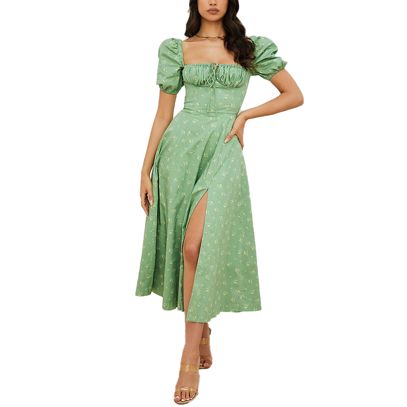 Floral Printed  Thigh High Split Dress