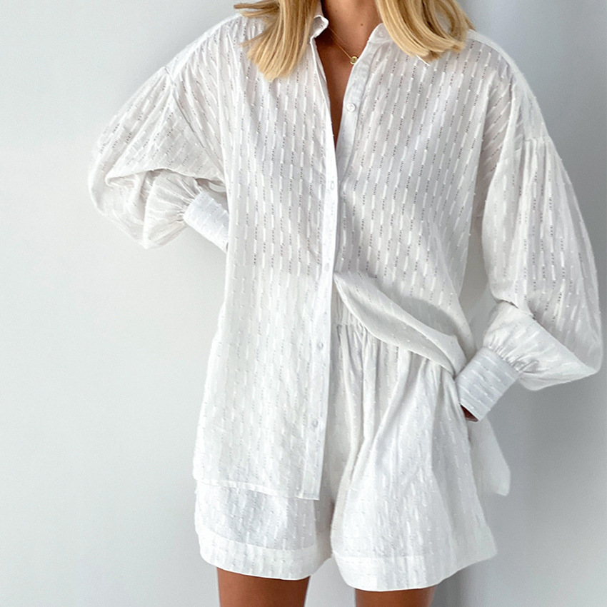 Casual Co-ords Loose Fit Cotton Shirt with Shorts Two Piece Set Co-ords