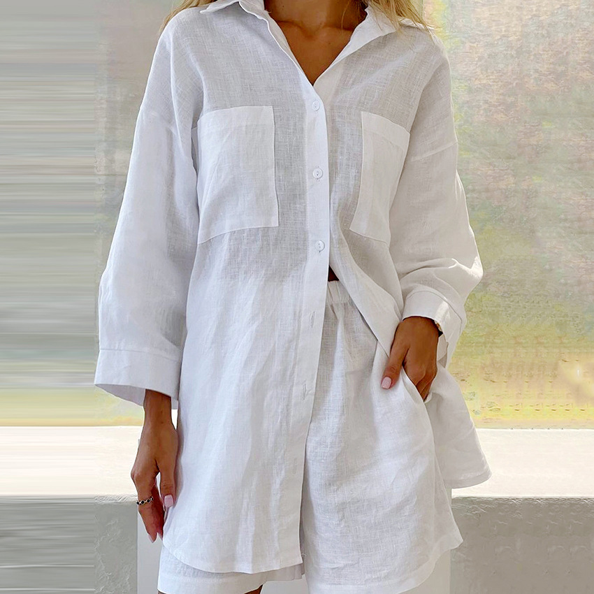 Oversized Cotton Shirt with Shorts Two Piece Set 