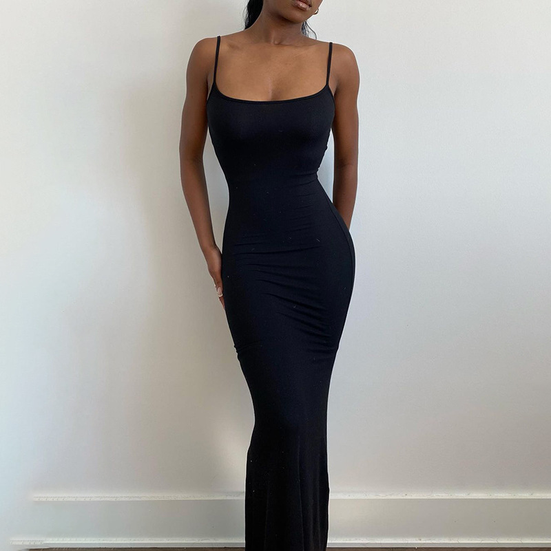 Basic Spaghetti Straps Backless Bodycon Maxi Dress