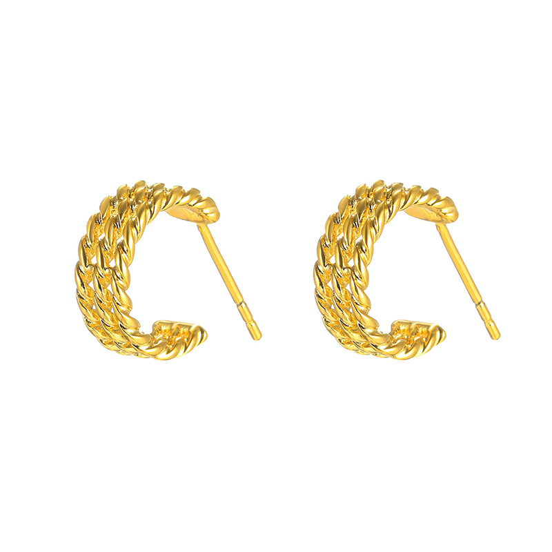 Gold Tone Braid C-Hoop Earrings