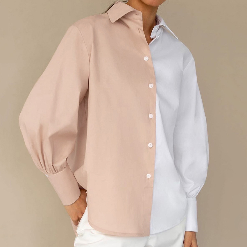 Two-Tone Contrast Button-up Long Sleeve Shirt