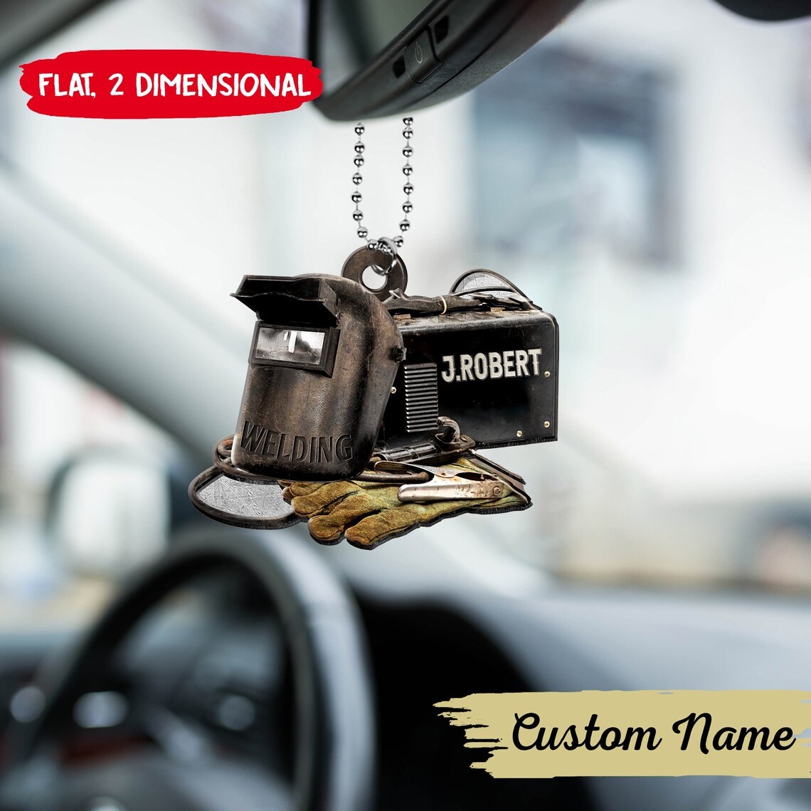 WELDER Flat Car Ornament, Old Vintage Welder Ornament, Welding Supplies Hanging Ornament