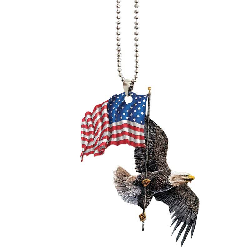 Eagle Freedom Life with Flag USA Gift for Eagle Lover Birds Lovers Rear View Mirror Car Accessories, Rearview Mirror Charm, Hanging Ornament