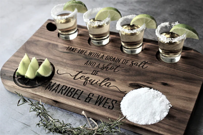 Personalized Tequila Wood Flight Cutting Charcuterie Board Birthday Housewarming Fathers Mothers Day Wedding Engagement Gifts