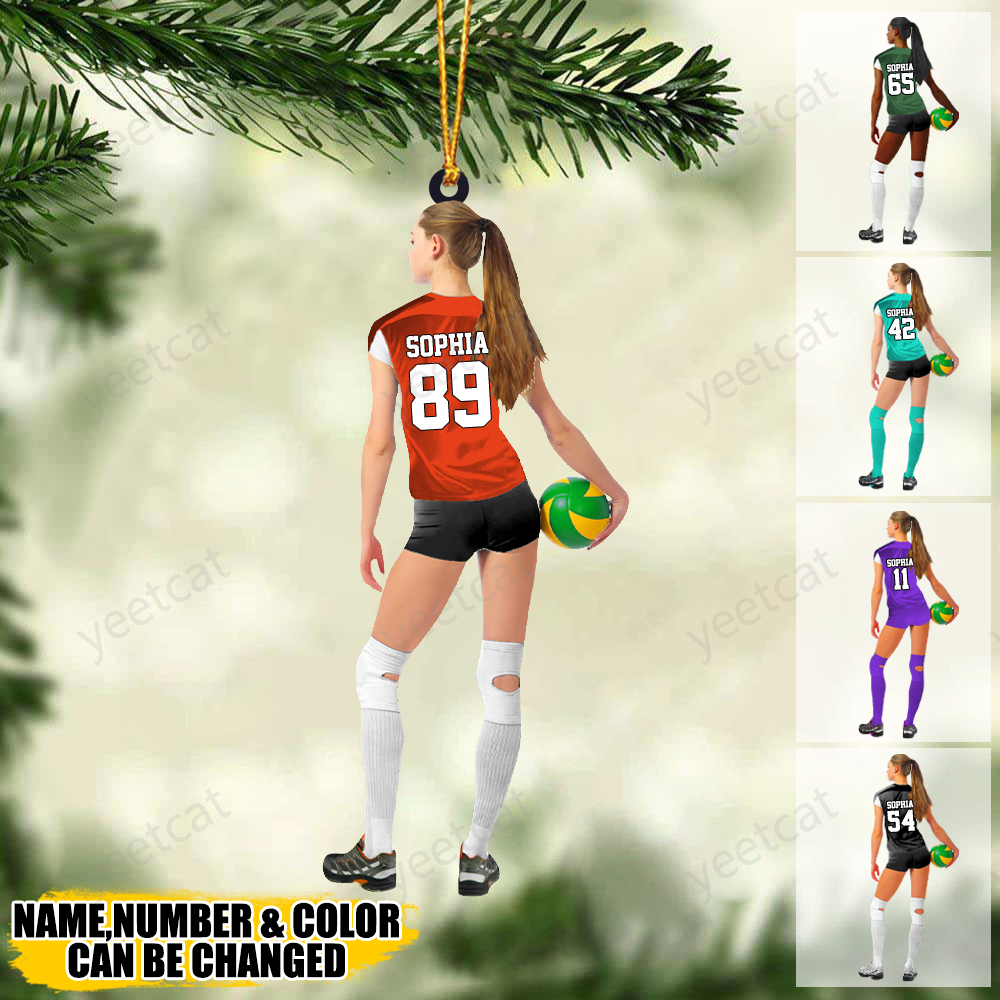 Personalized Girl/Female/Woman Volleyball Players Holding Ball Acrylic Christmas Ornament - Gift For Volleyball Players