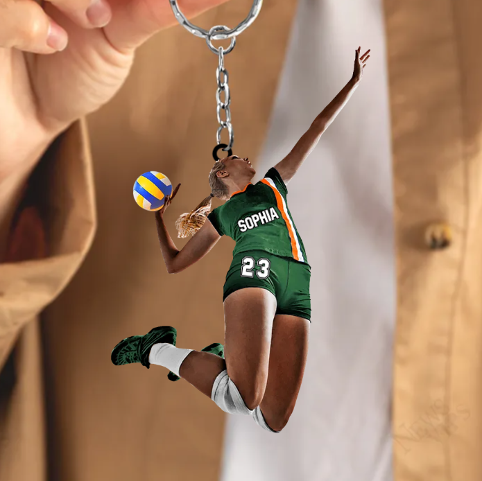 Personalized Volleyball Girl Name Shaped Acrylic Keychain