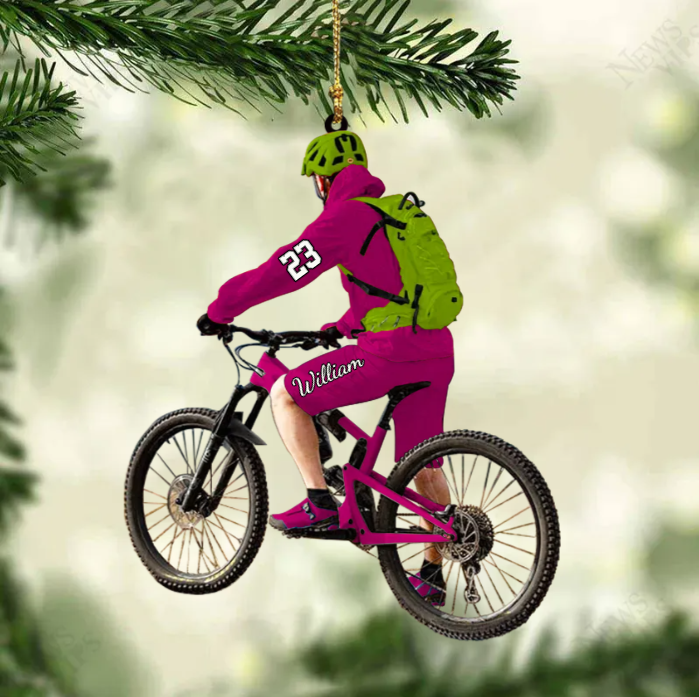 Personalized Mountain Biking Ornament, Custom Name Acrylic Flat  Ornament For Biker