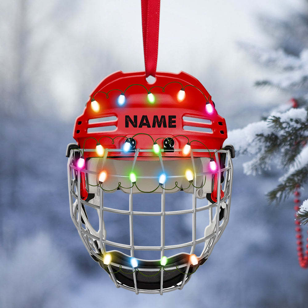 Ice Hockey Helmet With Cage - Personalized Christmas Ornament - Gifts