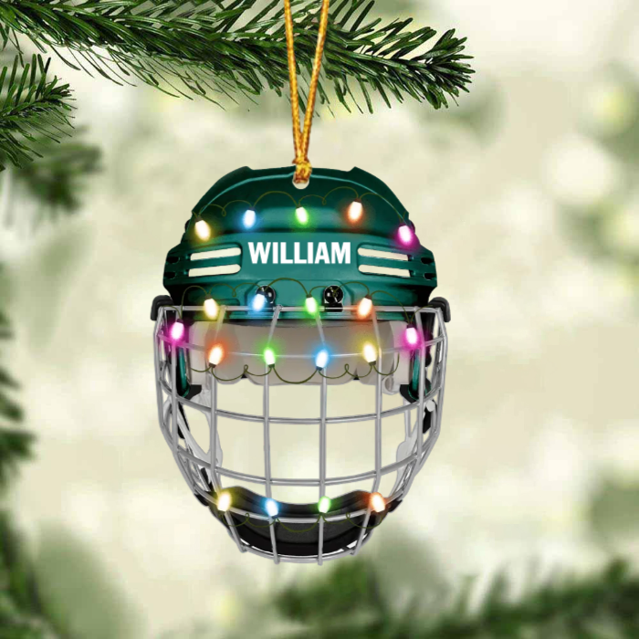 Ice Hockey Helmet With Cage - Personalized Christmas Ornament - Gifts