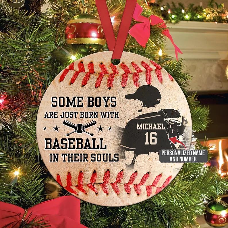 Personalized Baseball Some Boys Are Just Born With Baseball In Their Souls, Baseball Player Ornament, Baseball Ornament