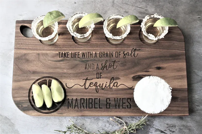 Personalized Tequila Wood Flight Cutting Charcuterie Board Birthday Housewarming Fathers Mothers Day Wedding Engagement Gifts