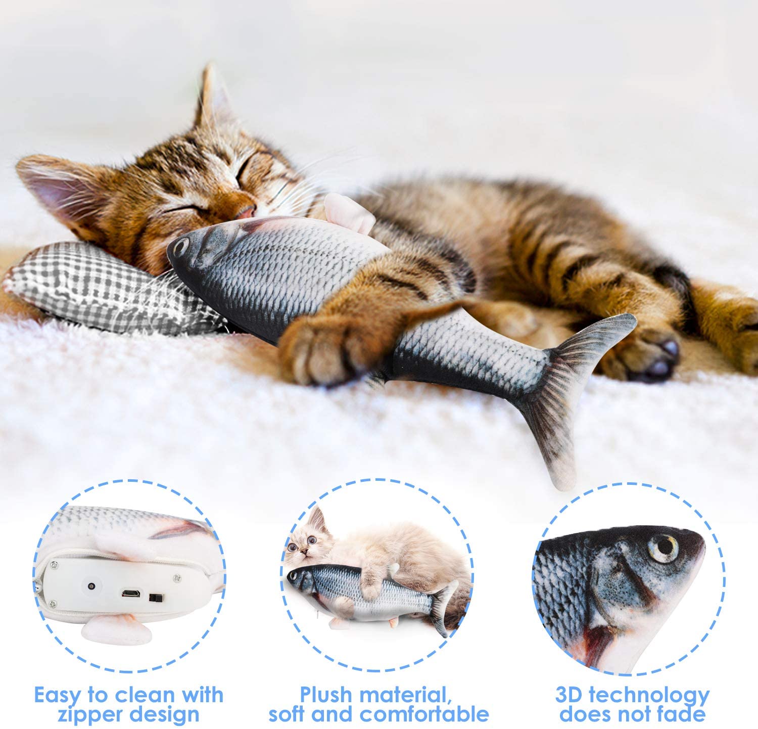 😻fish tail wagging,Flopping Moving Cat Kicker Fish Toy，Plush Interactive Cat Toys for Cat Exercise😽