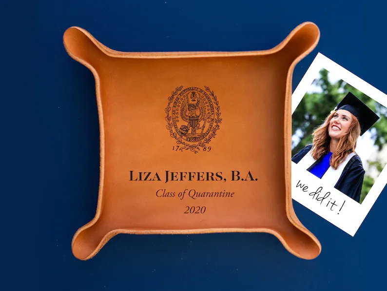 College Graduate Gift / Custom Leather Tray / Graduation Gift Ideas / Custom gift with University Seal, name / Class of 2021