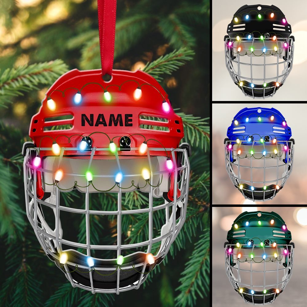 Ice Hockey Helmet With Cage - Personalized Christmas Ornament - Gifts