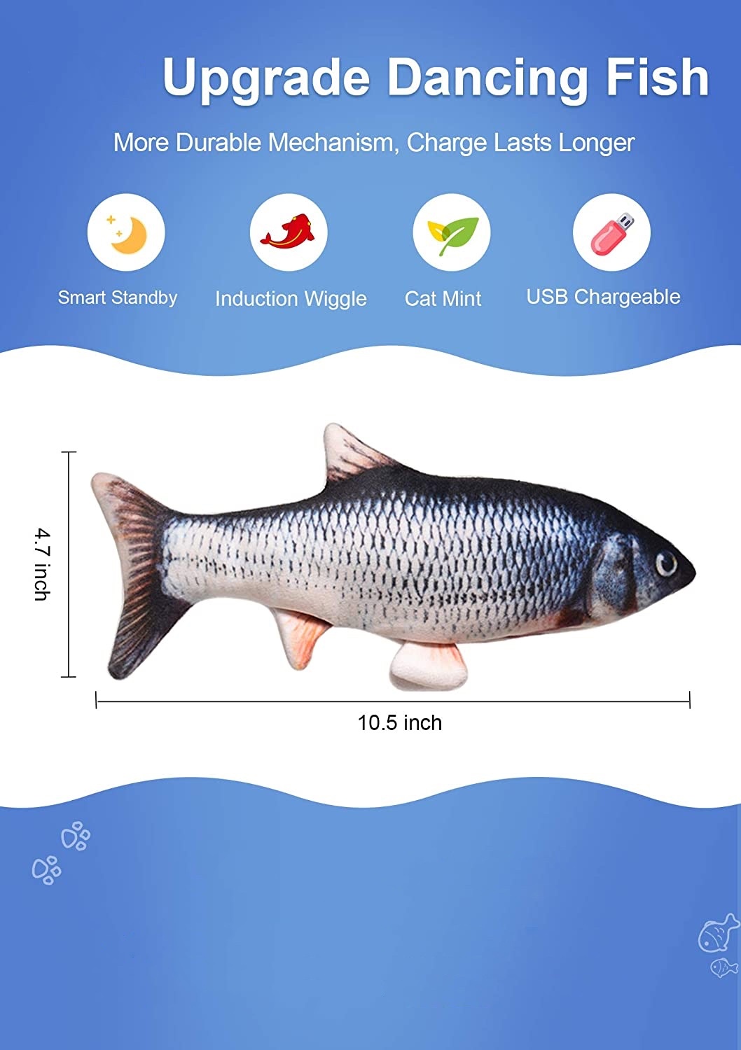 😻fish tail wagging,Flopping Moving Cat Kicker Fish Toy，Plush Interactive Cat Toys for Cat Exercise😽