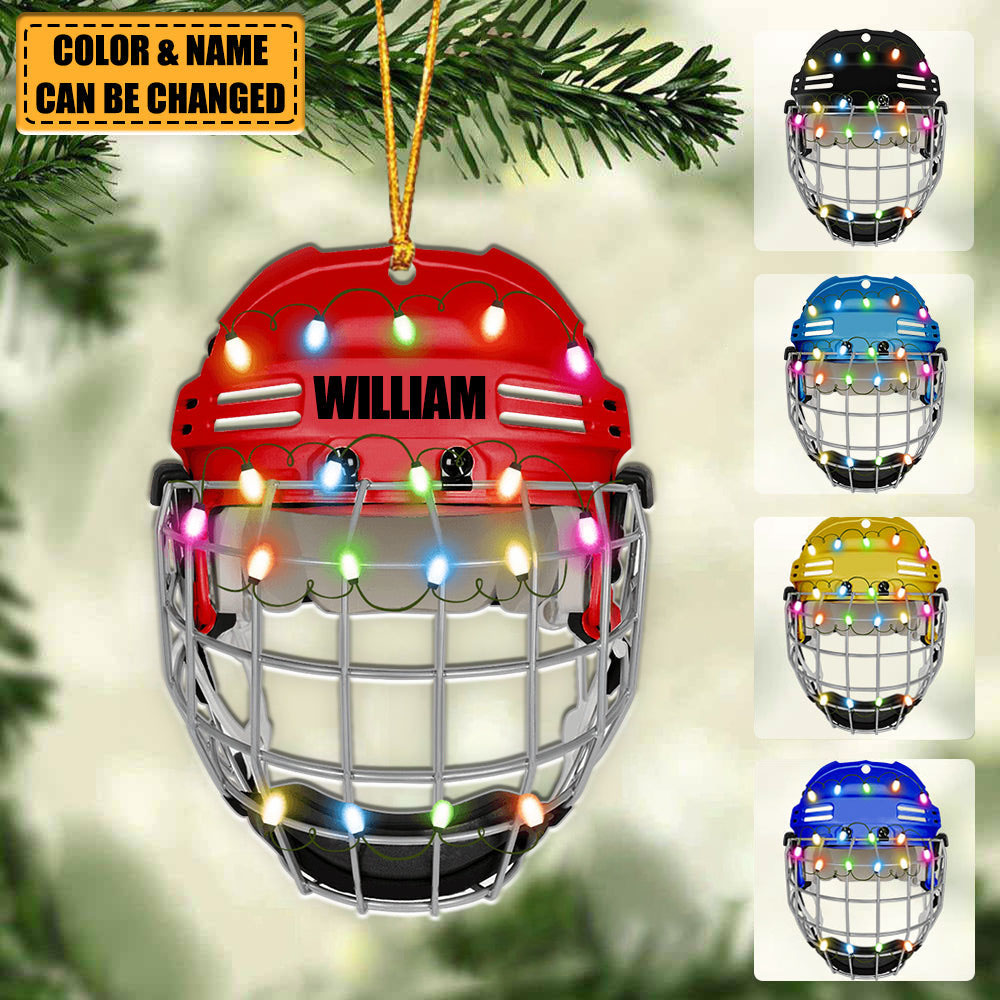 Ice Hockey Helmet With Cage - Personalized Christmas Ornament - Gifts