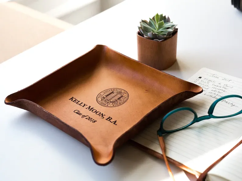 College Graduate Gift / Custom Leather Tray / Graduation Gift Ideas / Custom gift with University Seal, name / Class of 2021