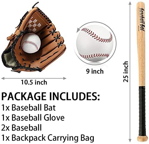 🧢3 in 1 baseball bat set ⚾ 25 inch baseball bat ⚾10.5 Inch Baseball Glove Cork Core Ball 