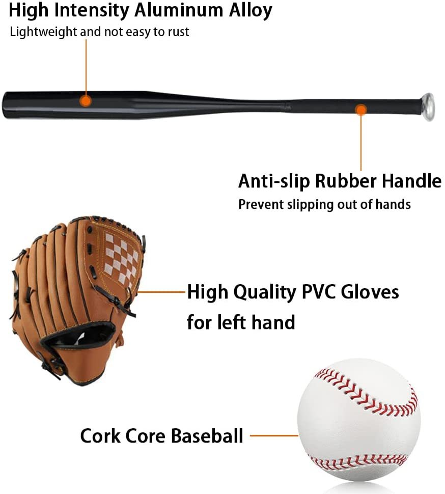 🧢3 in 1 baseball bat set ⚾ 25 inch baseball bat ⚾10.5 Inch Baseball Glove Cork Core Ball 