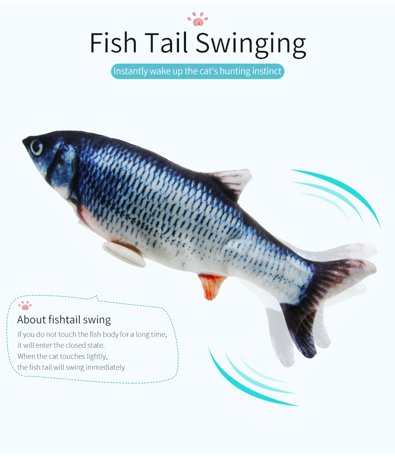 😻fish tail wagging,Flopping Moving Cat Kicker Fish Toy，Plush Interactive Cat Toys for Cat Exercise😽