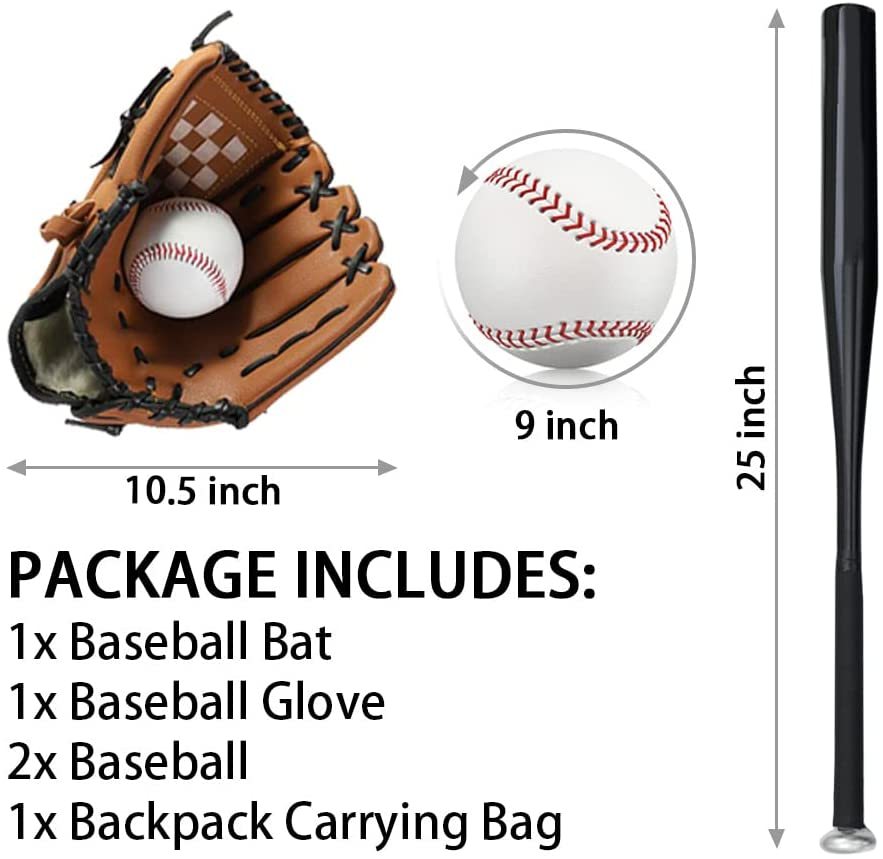 🧢3 in 1 baseball bat set ⚾ 25 inch baseball bat ⚾10.5 Inch Baseball Glove Cork Core Ball 