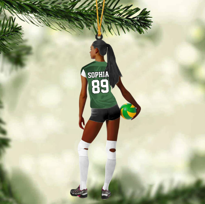 Personalized Girl/Female/Woman Volleyball Players Holding Ball Acrylic Christmas Ornament - Gift For Volleyball Players