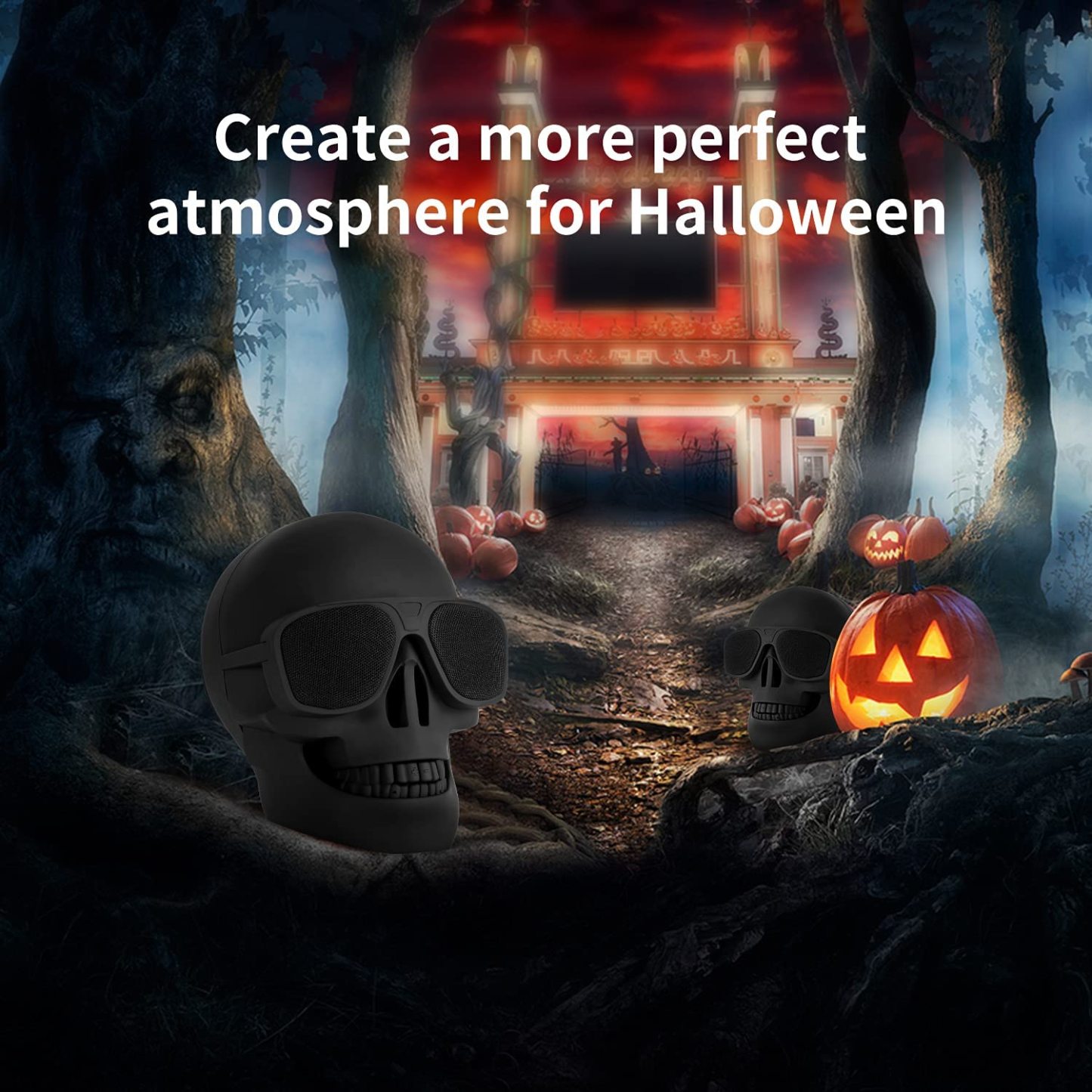 Skull Head Speaker Portable Bluetooth Speakers 8W Output Bass Stereo with DSP Compatible for Desktop PC/Laptop/Mobile Phone/MP3/MP4 Player for Halloween Unique Gift Home Party Traveling&Outdoor -Black