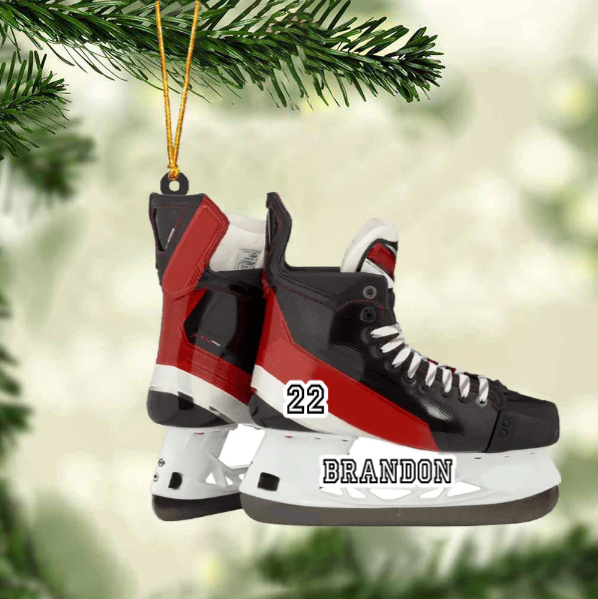 Personalized Hockey Skates Acrylic Christmas Ornament