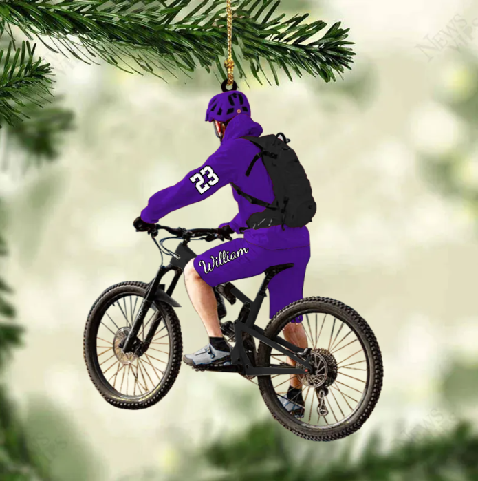 Personalized Mountain Biking Ornament, Custom Name Acrylic Flat  Ornament For Biker