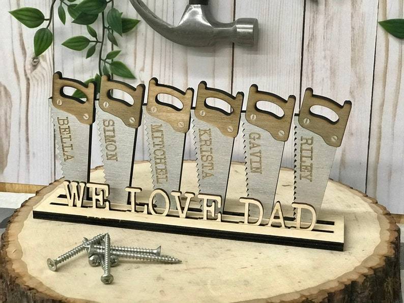 Father's Day Saw Standee- customized with the names of your family, perfect gift for dads