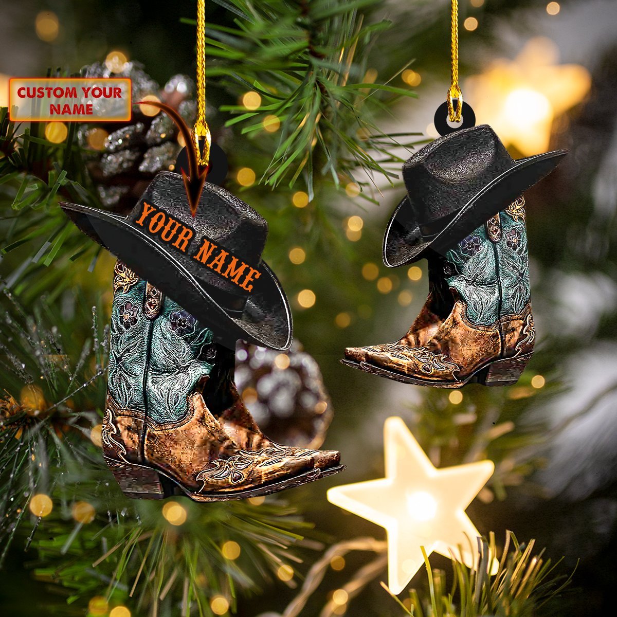 Cowgirl Boot and Hat Car Ornament