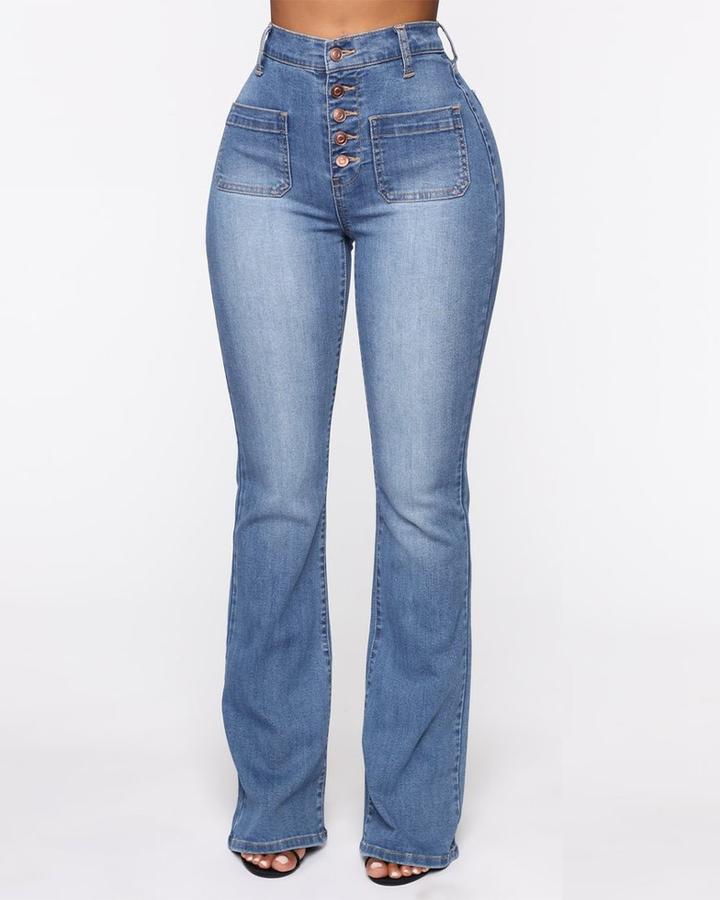 49% OFF💥Button Fly Booty Shaping High Waist Flare Jeans🔥(Buy 2 Free 