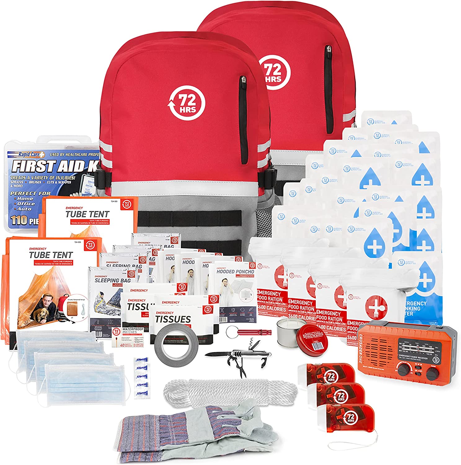 🤕Heavy Duty 72 Hour Bug Out Bag Survival Kit for Earthquake, Hurricane, Tsunami, Winter, Blackout🚑