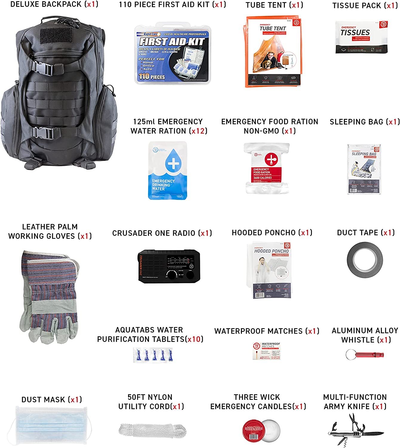 🤕Heavy Duty 72 Hour Bug Out Bag Survival Kit for Earthquake, Hurricane, Tsunami, Winter, Blackout🚑